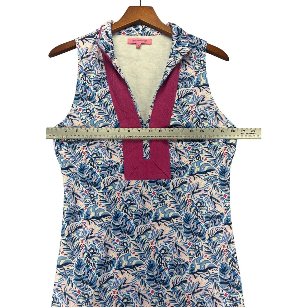 Simply Southern Womens S Tropical Print Sleeveless Golf Polo Shift Dress Pink